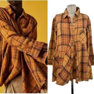 Free People We‎ The Free Kalli Plaid Buttondown Shirt Flannel Tunic Top Small